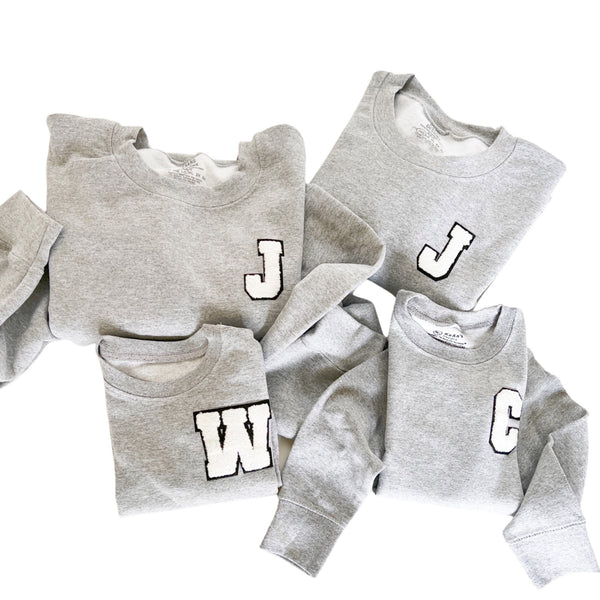matching family, mini letters, patches, pocket style, sweatshirts, 2 inch patch, diy, letter patches, white chenille patches